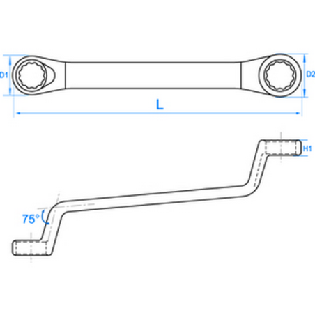 Clé polygonale œil 12 Pans en paroi fine contre coudées à 75° pouce - 5970