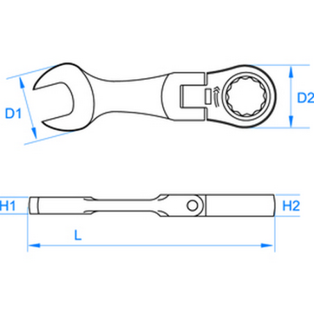 Llave combinada de trinquete corta - 3733 m