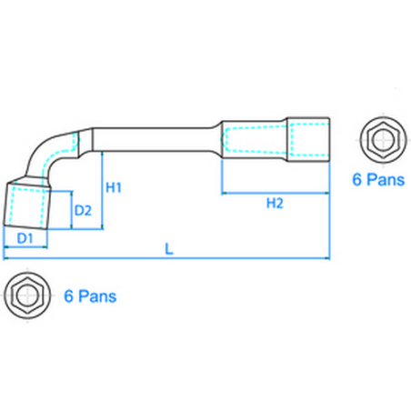 Clé à pipe débouchée 6x6 Pans 1081