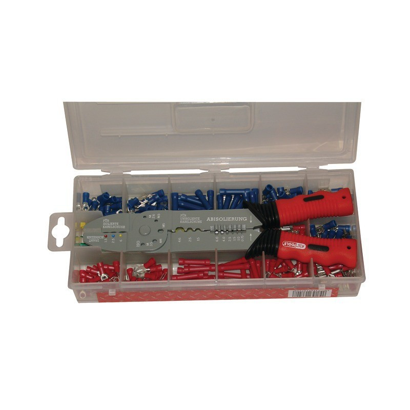 STRUMENTO STANDARD PER CRIMPARE CON ASSORTIMENTO DI 270 TENE PRE-ISOLATE IN UN CASE