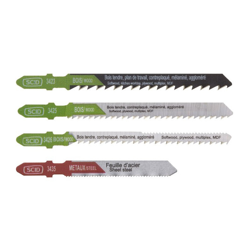 Auswahl von 4 SCID T-Hook Stichsägeblättern – Chrom-Vanadium & HSS