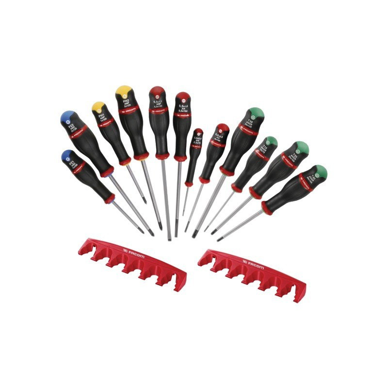 PROTWIST 4-SLOT SCHRAUBENDREHER 2 POZIDRIVER 2 PHILLIPS 4 WIDERSTÄNDE + 2 RACK-SET VON 12 FACOM