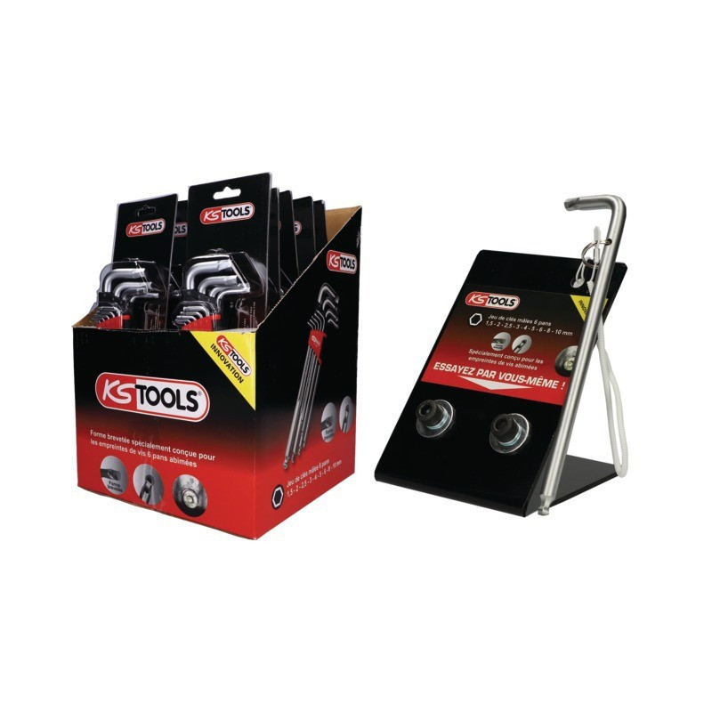 MANNELIJKE SLEUTELS IN DE TENTOONSTELLING VAN 10 SETS VAN 9 VOOR BESCHADIGDE 6-PUNTS SCHROEVEN + DEMONSTRATIEKIT