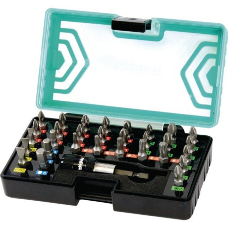 BROCAS DE DESTORNILLADOR DE ACERO S2 CODIFICADAS POR COLORES DE 1/4'' EN UN JUEGO WHIRLPOWER DE 31 PIEZAS