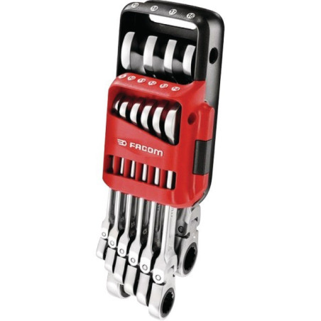 CHIAVI COMBINATE A CRICCHETTO INCERNIERATE SU UN SET PORTATILE DI 10 FACOM