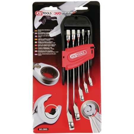 DUO GEAR OMKEERBARE RATELSLEUTELS OP DRAAGBARE KOFFER SET VAN 5 KS GEREEDSCHAPPEN