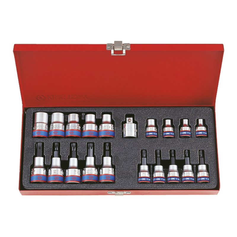 Coffret de douilles tournevis 3/8" et 1/2" Torx avec accessoires - 20 pièces - 7120pr