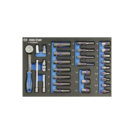 Evawave-tray met 1/4" metrische doppen en accessoires - 29 stuks