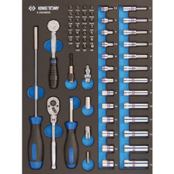 Plateau Evawave de douilles et accessoires 1/4" métriques - 62 pièce