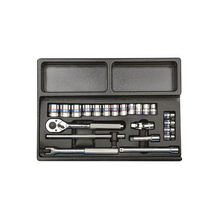 Thermoformé de douilles et accessoires 3/8" métriques - 22 pièces