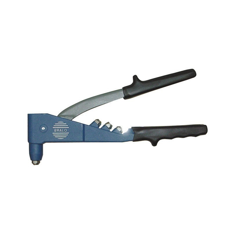 Klinknageltang is perfect. Handheld