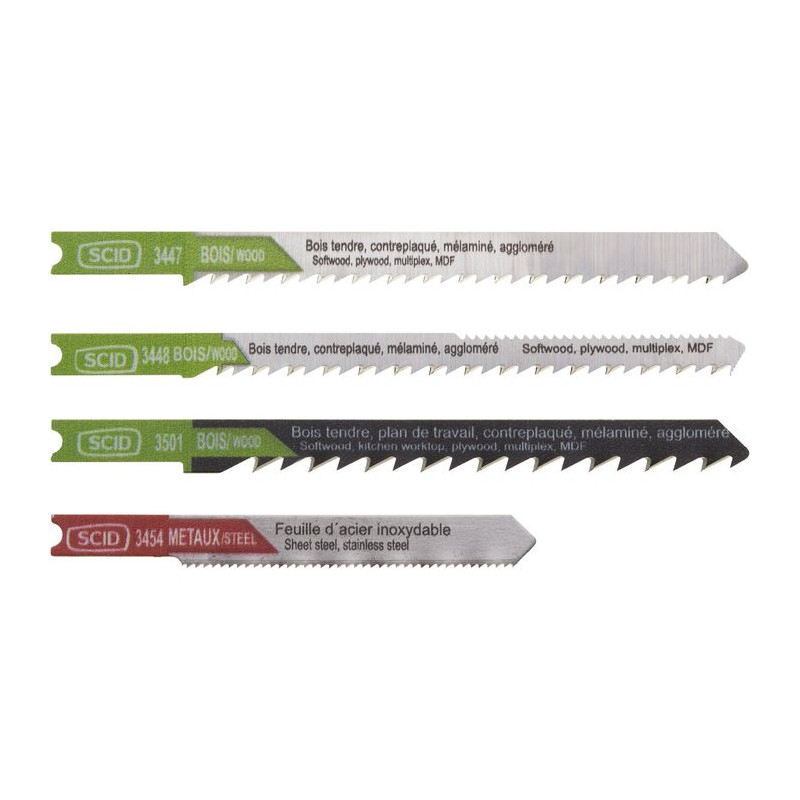 Assortiment van 4 SCID U-Hang decoupeerzaagbladen - Chroom Vanadium & HSS