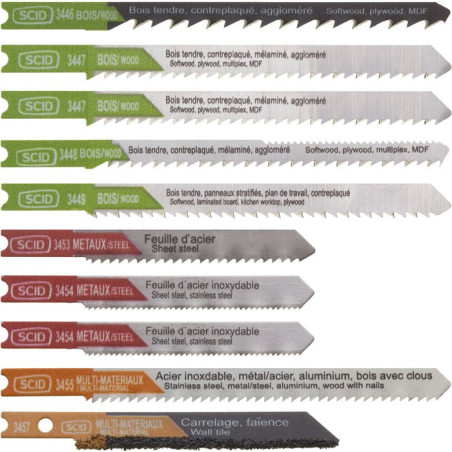 Assortiment 10 lames de scie sauteuse accroche en U SCID - Chrome vanadium et HSS