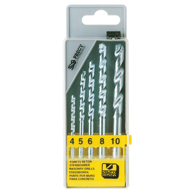 Coffret Precy béton - 5 forets - Diamètre 4 - 5 - 6 - 8 - 10 mm
