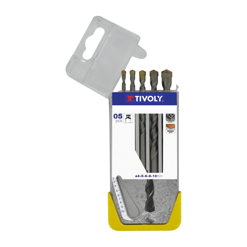 Set di trapano in carburo di calcestruzzo per uso frequente - Tivoly - 5 punte da trapano - Ø da 4 a 10 mm