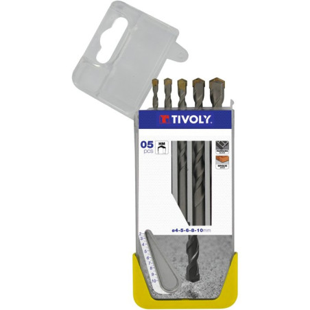 Juego de taladro de carburo de hormigón para uso frecuente - Tivoly - 5 brocas - Ø 4 a 10 mm