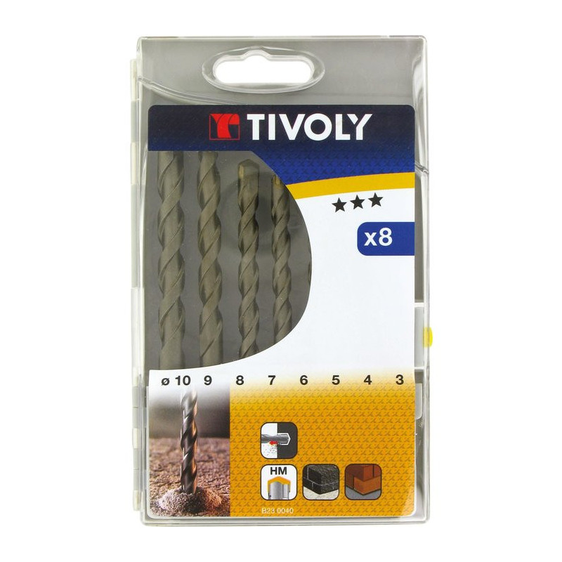 Juego de taladro de hormigón de carburo de alta resistencia - Tivoly - 8 brocas - Ø 3 a 10 mm