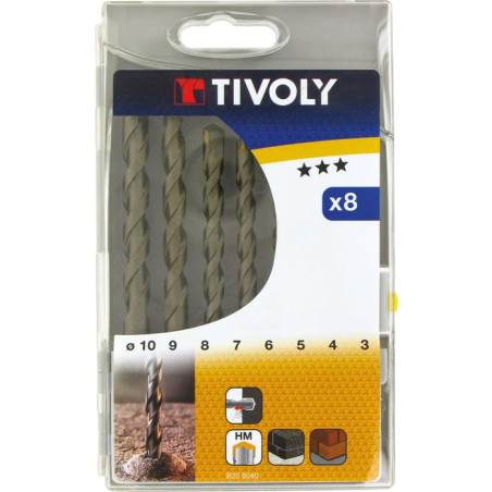 Juego de taladro de hormigón de carburo de alta resistencia - Tivoly - 8 brocas - Ø 3 a 10 mm