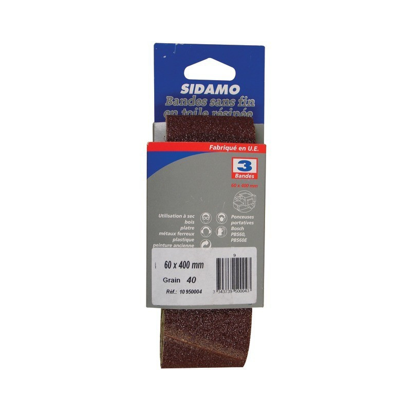 BANDE ABRASIVES SANS FIN CORINDON 60X400 GR40 BLISTER DE 3