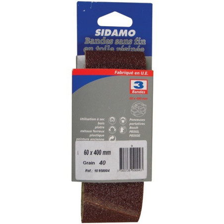 BANDE ABRASIVES SANS FIN CORINDON 60X400 GR40 BLISTER DE 3