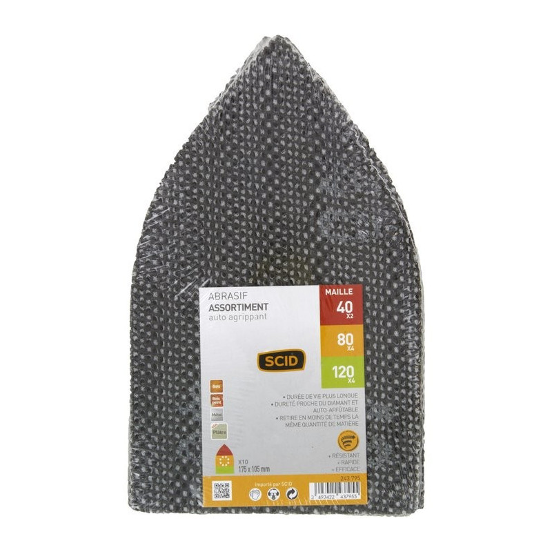Patin maille iron auto-agrippant 175 x 105 mm SCID - Grain 40 x 2 - 80 x 4 - 120 x 4 - Vendu par 10