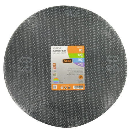 Disco a rete - SCID - Diametro 225 mm - Gancio e anello - Grana 80, 120, 180, 220 - Venduto come 8