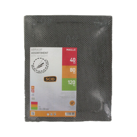 Feuille maille - SCID - Auto-agrippante - 230 x 280 mm - Grain 40, 80, 120 - Vendu par 6