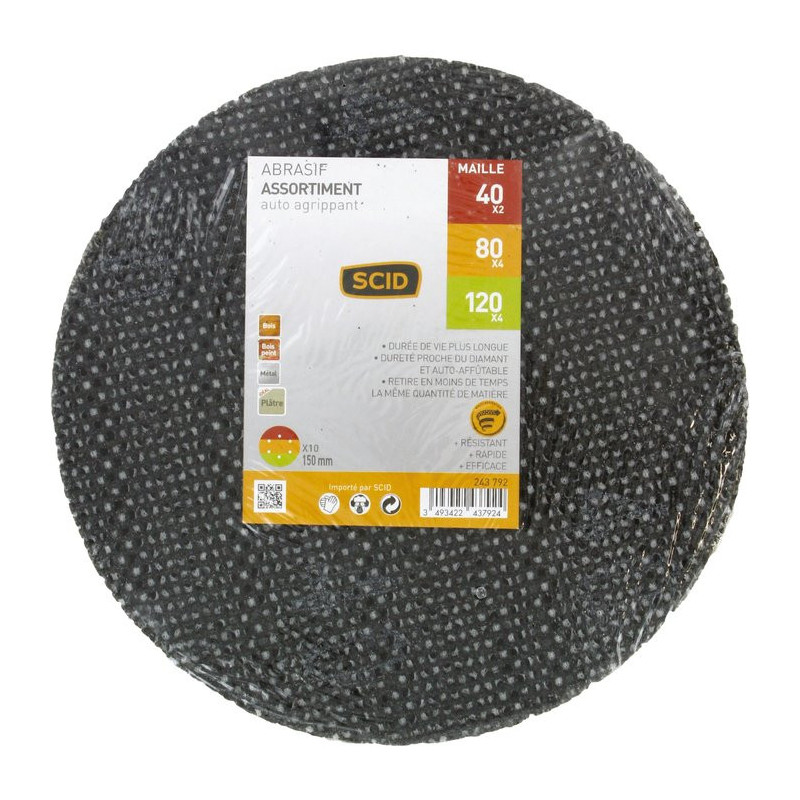 Disco a rete - SCID - Diametro 150 mm - gancio e anello - Grana 40 x 2 - 80 x 4 - 120 x 4 - Venduto da 10