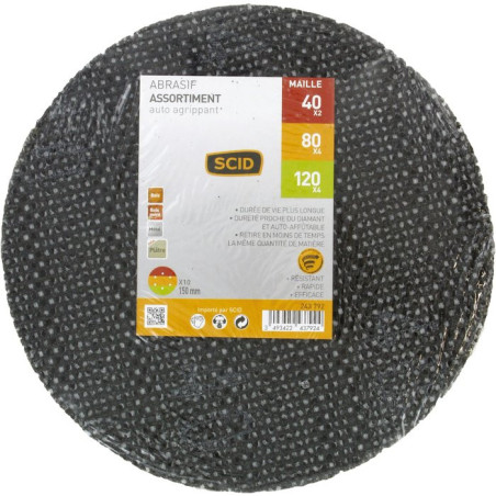 Disque maille - SCID - Diamètre 150 mm - auto-agrippant - Grain 40 x 2 - 80 x 4 - 120 x 4 - Vendu par 10