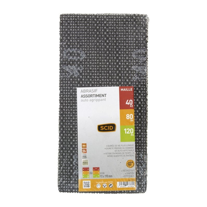 Patin maille auto-agrippant - SCID - 93 x 190 mm - Grain 40 x 2 - 80 x 4 - 120 x 4 - Vendu par 10