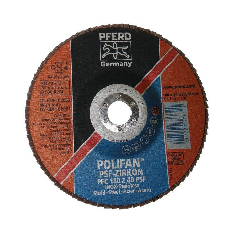 DISCO CON SOLAPA ABOVEDADA, GRANO 180 MM POLIFAN 40