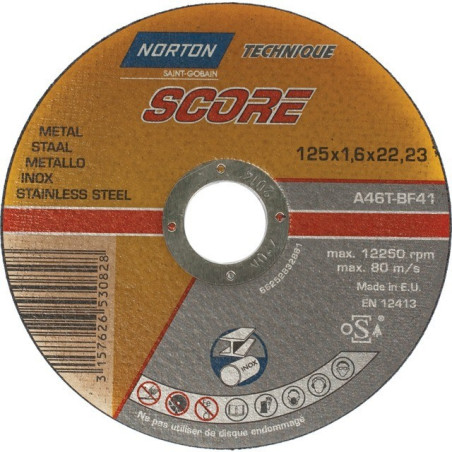 DISCO DA TAGLIO IN METALLO/ACCIAIO INOSSIDABILE 125 X 1,6 X 22,2 MM PUNTEGGIO