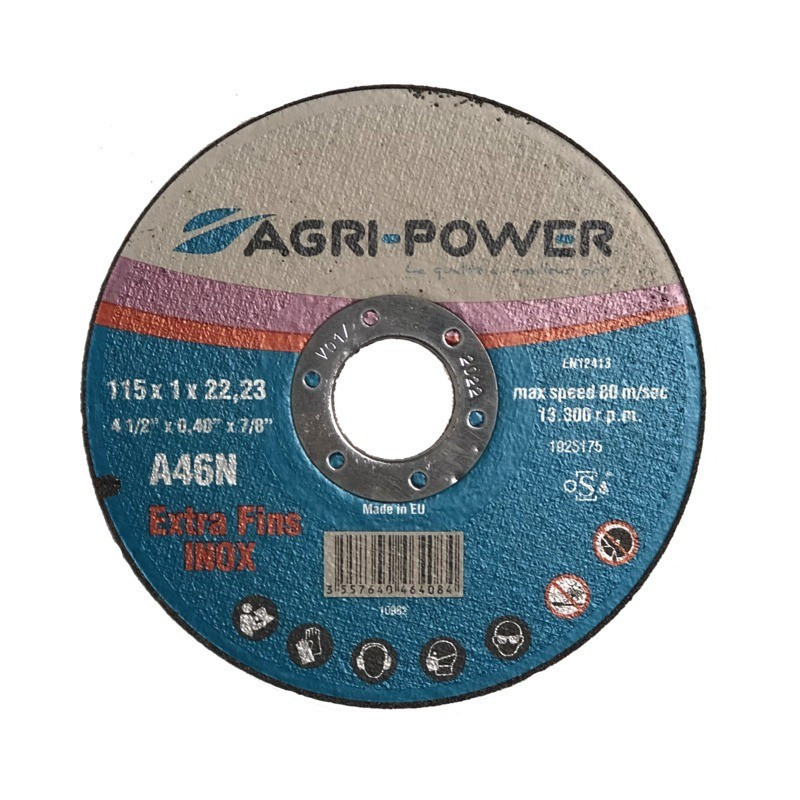 DISCO DE CORTE 115X1X22.2 PLANO DE ACERO INOXIDABLE AGRI-POWER