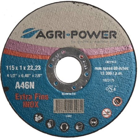 DISCO DE CORTE 115X1X22.2 PLANO DE ACERO INOXIDABLE AGRI-POWER