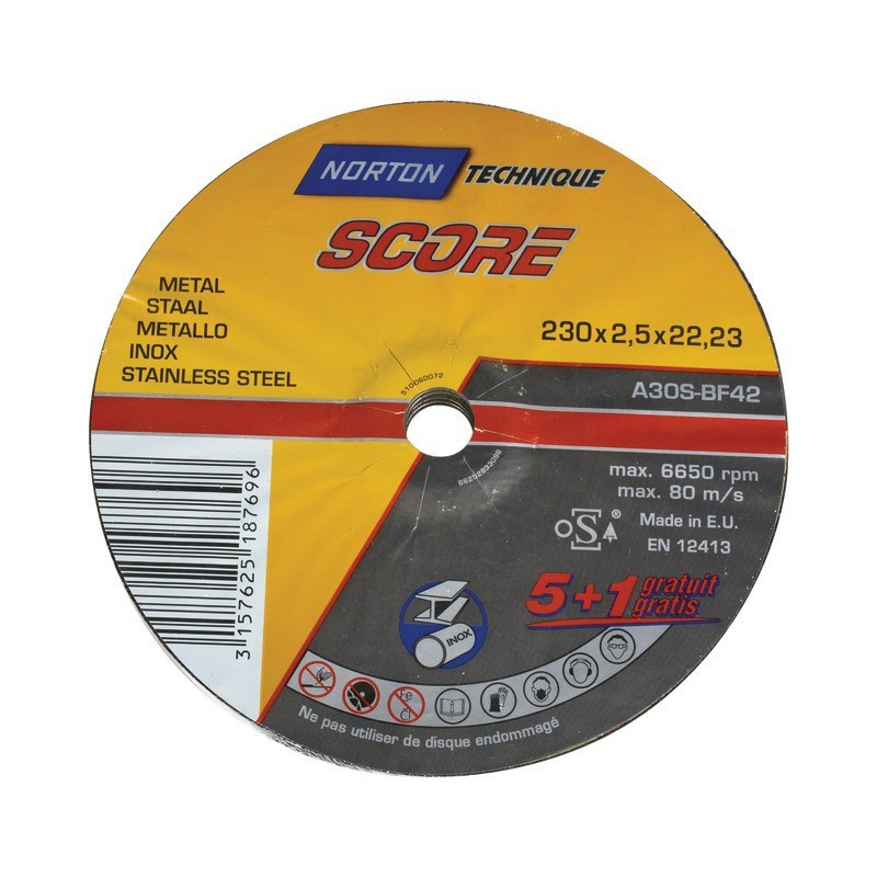 SET VAN 5 SLIJPWIELEN SCORE 100 METAAL 230X2 5X22 + 1 G