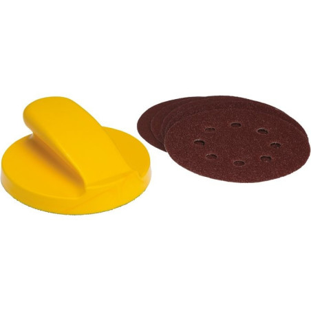 Ronde schuurblok - SCID - met 5 haak-en-lus schuurschijven - korrels 40, 80 & 120