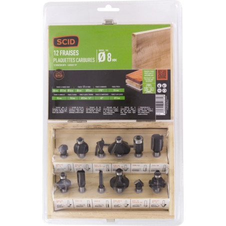 Houten set van 12 snijders voor SCID-frees - schachtdiameter 8 mm