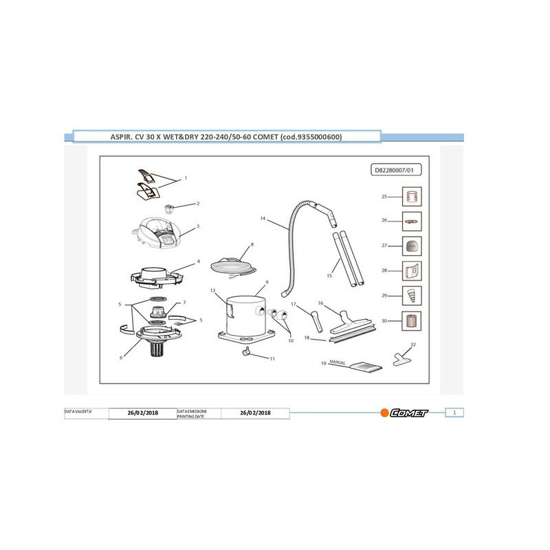 ASPIRATEUR EAU POUSSIERE INOX 30L 1600W CV30X