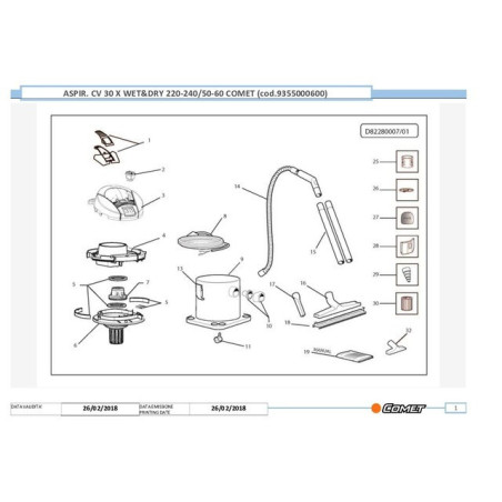 ASPIRAPOLVERE AD ACQUA SECCA IN ACCIAIO INOX 30L 1600W CV30X