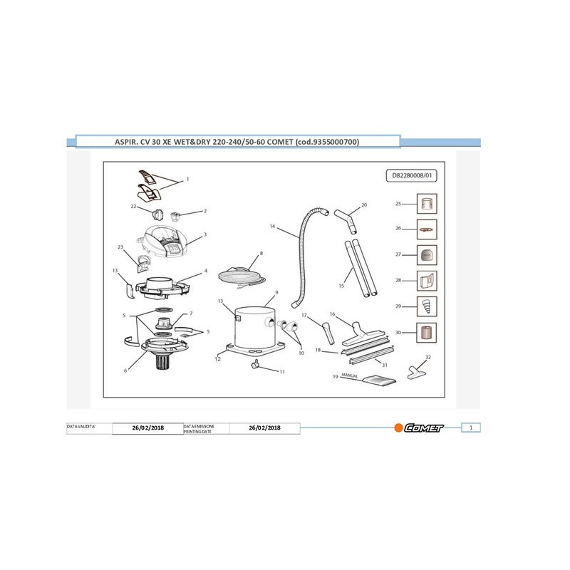 ASPIRATEUR EAU POUSSIERE INOX 30L 1600W CV30XE