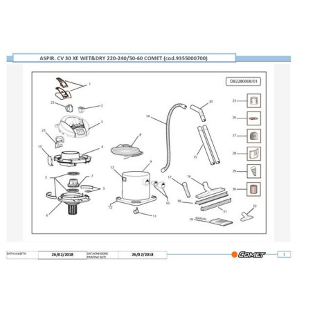ASPIRATEUR EAU POUSSIERE INOX 30L 1600W CV30XE