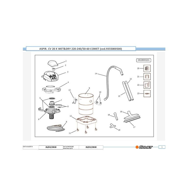 ASPIRADORA DE AGUA SECA DE ACERO INOXIDABLE 20L 1600W CV20X