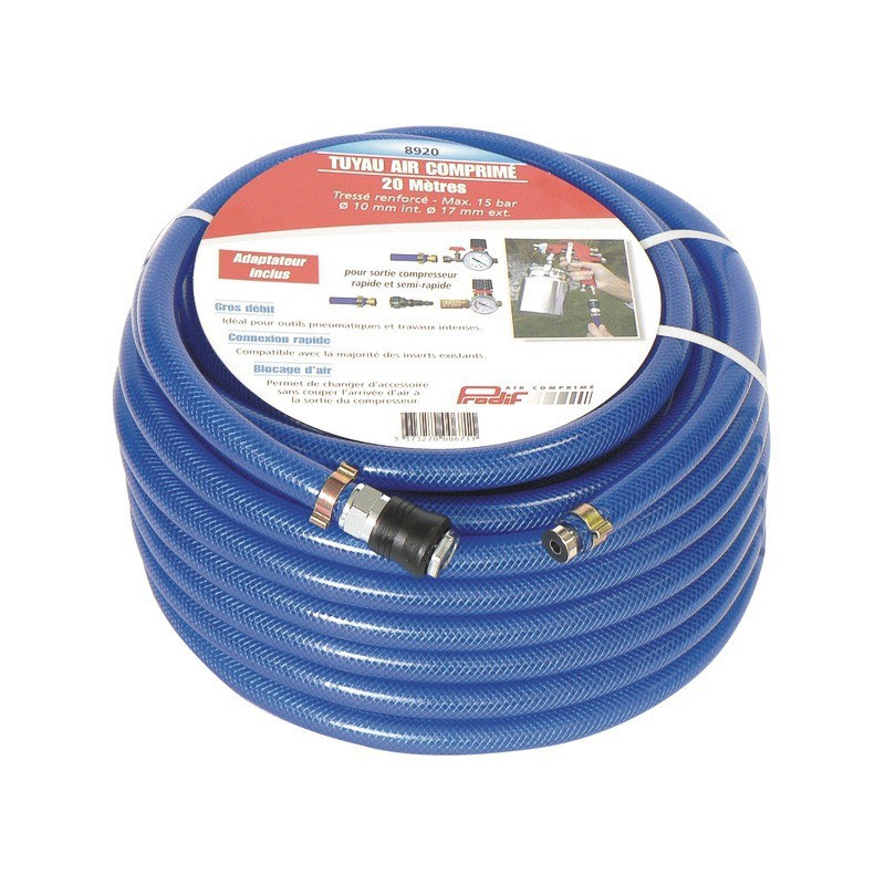 VERSTERKTE PVC LUCHTSLANG 10X17 MM MET LG 20 M PRODIF SNELKOPPELINGEN