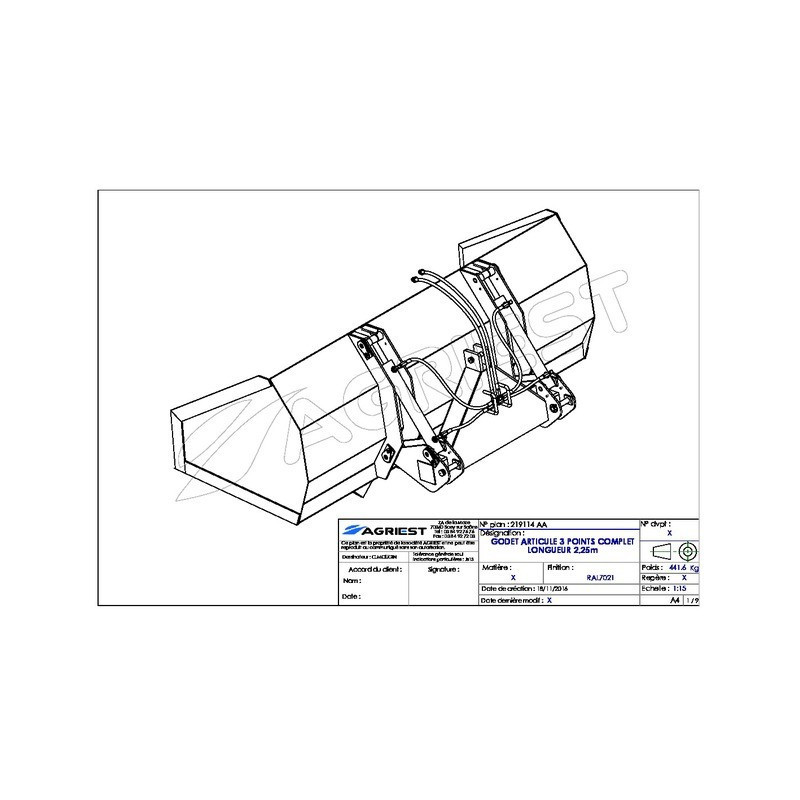 3-PT HYDRAULISCHE BAK 2,25M VERSTERKTE TREKHAAK AGRI-POWER
