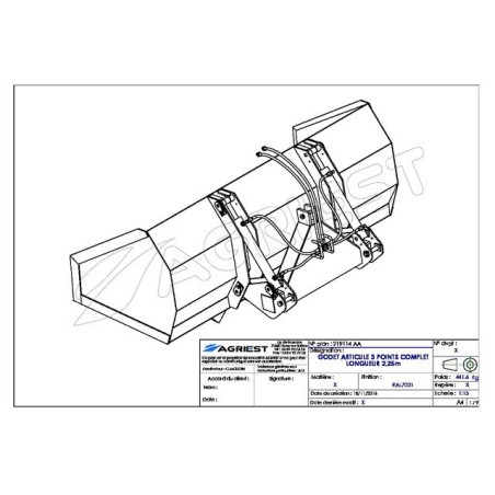 GODET 3 PTS HYDRAULIQUE 2,25M ATTELAGE RENFOR RCE AGRI-POWER