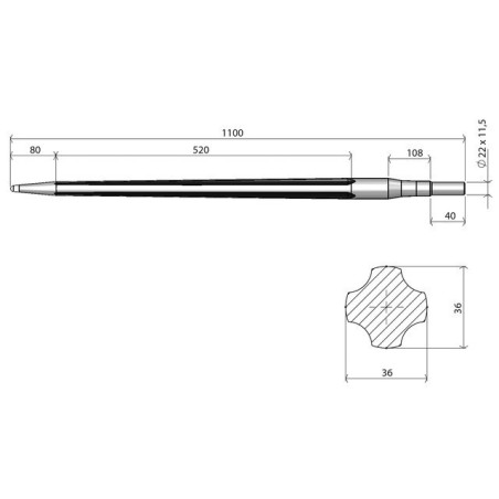 GABELZAHN Ø36 LG 1100 M22X1,5 CC PROFIL