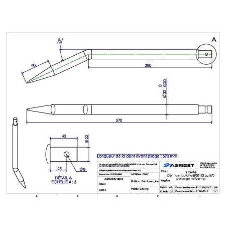 VORKTAND Ø30/22 LG 570 GEBOGEN GEBOORD Ø8 HORIZONTAAL