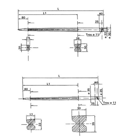 VORKTAND Ø30/22 LG 820 BORING Ø11 PROF