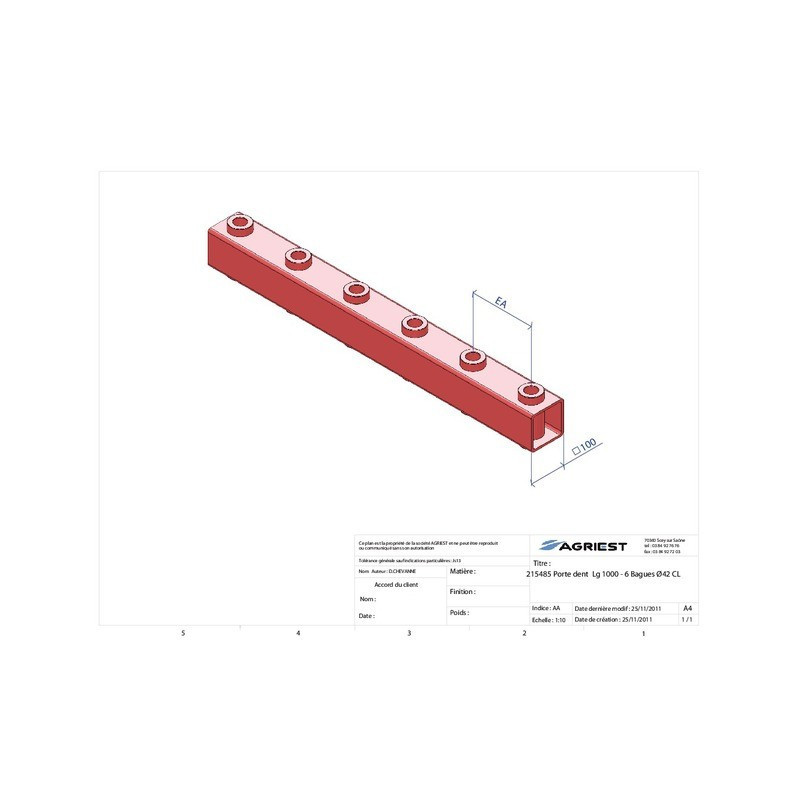 TINE HOLDER LG 1000 6 BAG Ø42CL C100X100X5