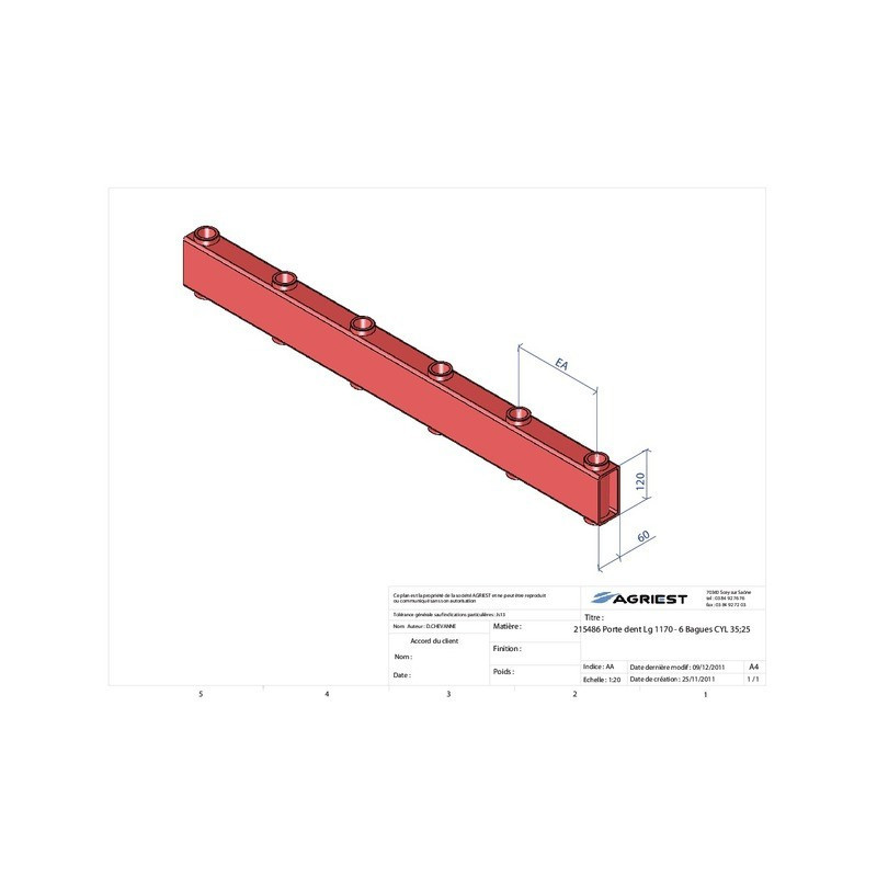 TINE HOLDER LG 1170 6 BAG CYL C 120X60X6